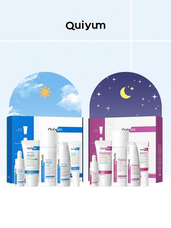 One Set Of Hyaluronic Acid Daily Skincare Set+One Set Of Retinol Night Skincare Set,Quiyum Hyaluronic Acid Skincare Set Facial Cleanser 50g+Toner 100ml+Essence 17ml+Eye Cream 20g+Face Cream 30g Quiyum Retinol Intensive Skincare Set Facial Cleanser 50g+Toner 100ml+Essence 17ml+Eye Cream 20g+Face Cream 30g For Women, Mom, Wife, Sister, Teen, Girl Friend For Women All Skin Types Self Care For Travel, Camping, Hiking, Climbing, Outdoor