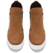 Girls' Black Suede High-Top Wedge Platform Sneakers - Minimalist Solid Color, Outdoor-Ready Comfort For Little Kids - màu nâu - Xem 5