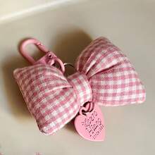 1Pc Love Candy Color Plaid Bowknot Bag Package Pendant Sweet Lovely Key Buckle Hanging Decoration Graduation Gift - 粉色 - 查看 2