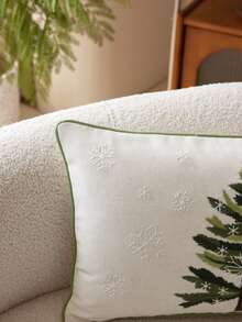 1pc Pine Tree & Snowflake Embroidered Throw Pillow Cover, Home Decor Suitable For Living Room, Bedroom, Sofa, Party, Car And Various Environments, Autumn/Winter - Multicolor - View 3