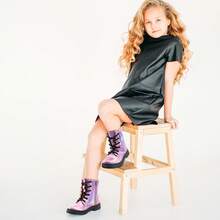Kids Lace-Up Zip Boots, Easy On/Off Glossy PU Leather Comfort, Everyday School & Outdoor Adventures, ClassicPicks Fashion Style - 粉色 - 查看 2