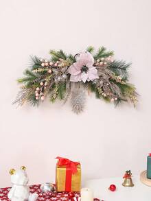 1 件人造松果蝴蝶结圣诞挂饰，家庭客厅壁炉氛围装饰，户外庭院前门节日派对装饰，圣诞礼物 - 彩色 - 查看 14