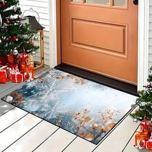 1 pieza Alfombra de gel de sílice con estampado de copos de nieve navideños, alfombra rectangular para sala de estar, dormitorio, pasillo, baño, lavandería - Poliéster, apta para decoración interior y exterior del hogar, se puede usar como regalo y decoración navideña