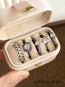 Bộ 5 nhẫn đính đá Cubic Zirconia khảm đồng thanh lịch, thời trang đơn giản, thích hợp cho đám cưới, tiệc tùng, quà tặng ngày lễ, cô dâu, Halloween, phụ nữ - Màu Đen Súng - Xem 3