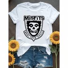 Misfits "I Want Your Skull" Graphic Women'S T-Shirt - Short Sleeve, Crew Neck, White With Black Lettering & Design, Casual Summer Top For Music Fans, Allseason Apparel | Band Merchandise | Sleek Fabric Shirt, Ladies T Shirts - 白色 - 查看 1