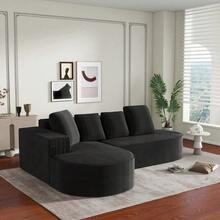 Fully Compressed Boneless Sofa, Modular Combination Sofa (L-Shaped Recliners), Modern Cloud Combination Sofa (Deep Seats), Sponge Compression Sofa (Without Assembly) - Đen + Nhung + 3 Ghế + Xốp - Xem 5