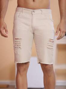 Men's Ripped Colorful Bermuda Jeans - Beis - Ver 5