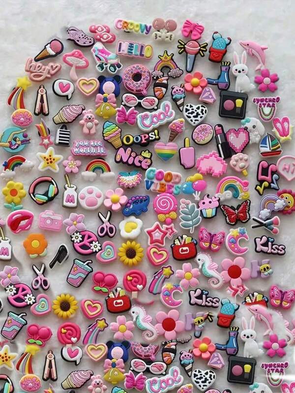 100pcs Assorted Multicolor Decorative Fashionable Shoe Ornaments Decorative Buttons, For Garden Shoes Slippers, Beach Sandals DIY Accessories, Unisex Accessories, Random Color & Style Summer, Back To School