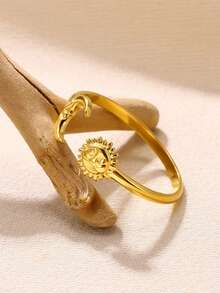 Fashion Pink Sun Stainless Steel Open Rings For Women, 18K Gold-Plated Anti Fading Finger Ring, Golden Wedding Jewelry Party Accessories, Christmas Gifts For Best Friends/Mom