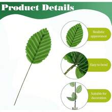 200 Pcs Artificial Leaves, 4.13x1.3 Artificial Green Leaves Faux Wired Single Wire Leaf Fake Leaf For Flower DIY Home Decorative Bouquet Wreaths Wedding