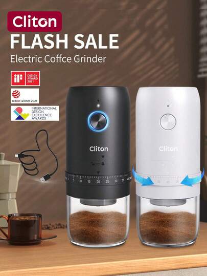 CLITON 1pc Portable Battery-Powered Coffee Grinder, 40 Adjustable Grind Settings, Rechargeable With LED Display, Wireless Design, Suitable For Travel, Camping, Office And More, Can Make Espresso, Pour Over Coffee, Cold Brew, French Press And More. This Coffee Grinder Is An Ideal Travel Companion, And A Perfect Gift For Christmas, Kitchen, New Year, Birthday, And Coffee Lovers.
