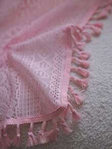 1pc Pink Geometric Hollow-Out Curtain, Boho Copper Coin Hollow Rectangle Sheer Curtain, Suitable For Bedroom, Living Room, Kitchen, Dining Room, Cafe, Gym, Foyer, All Season Home Use - Pink - View 3