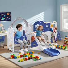 LILIIN 9-In-1 Children's Slide For Toddlers From 1 Year, Indoor And Outdoor, Freestanding Slide Made Of HDPE & PP, With Swing, Climbing Ladder, Tunnel, Storage Space, Basketball Hoop And Play Telescope, Up To 50 Kg - Blue and White - View 8