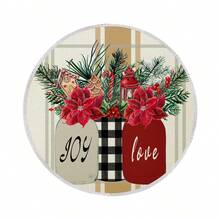 1 buc/4 buc/6 buc/60 buc Covorașe rotunde cu motive florale de Crăciun, frunze verzi și fructe de pădure roșii, covorașe din in de Crăciun, covorașe rezistente la pete, potrivite pentru casă, sufragerie și restaurant, decor de masă, articole pentru casă