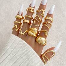 12 件套几何金属戒指套装，女士戒指 - 金色 - 查看 2