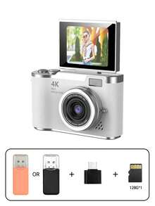 1 Pc 4K High Definition Digital Camera, Retro Micro Single Lens Digital Camcorder, 3 Inch Flip Screen With Flash, 16X Zoom, Comes With 32G Storage Card, Suitable Christmas/Birthday Gift For Boys & Girls Aged 3-18 - LK-007 White - View 15