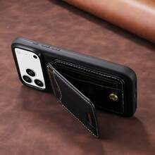 1pc Leather Flip Stand Wallet Case With Card Slots Compatible With Apple 17 Pro Max / Galaxy A56 - Black - View 6