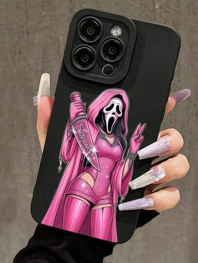 1 szt. Horror Chic Killer Pattern Black Cat Eye Soft Case na cały telefon, kompatybilny z 'em 11/12/13/14/15/16 Pro Max