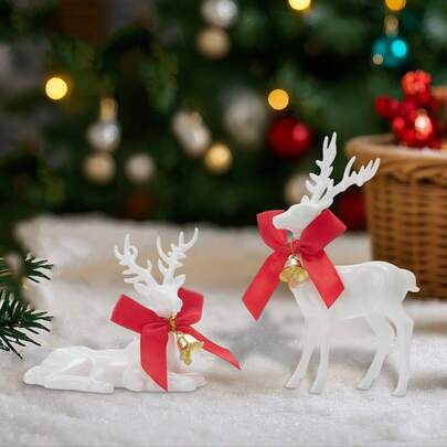 2 Pcs Christmas Reindeer Acrylic Decoration Creative White Elk Tabletop Ornament For Party Festive Decor