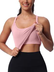 MathCat Workout Tank Tops For Women With Built In Bra, Sleeveless Gym Tops Seamless Racerback Athletic Yoga Shirts - Hồng - Xem 2