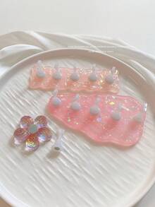 1 套树脂泪珠形白色和粉色闪光底座，带花朵闪光底座、极光练习指甲贴、树脂水晶珠、激光全息花朵指甲装饰，适用于 DIY、家庭使用、沙龙、婚礼、母亲节、情人节 - 彩色 - 查看 39