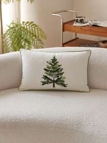 1pc Pine Tree & Snowflake Embroidered Throw Pillow Cover, Home Decor Suitable For Living Room, Bedroom, Sofa, Party, Car And Various Environments, Autumn/Winter - Multicolor - View 11