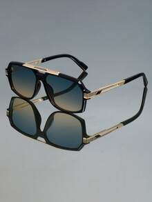 1pc Retro Classic Double Bridge Aviator Frame Fashion Fashion Glasses, Unisex Minimalist Versatile Punk Party Hippie Boho Style - Multicolor - View 1