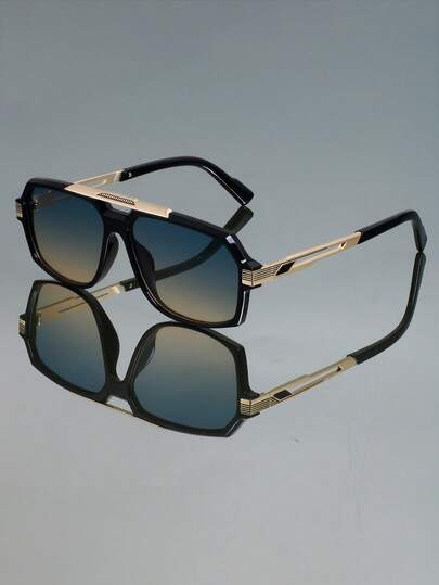 1pc Retro Classic Double Bridge Aviator Frame Fashion Fashion Glasses, Unisex Minimalist Versatile Punk Party Hippie Boho Style