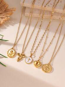 GEREIT 1 pieza Collar con colgante de acero inoxidable de 18K con diseños de corazón, ojo, lazo y cruz para mujeres