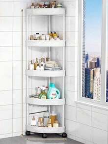 5/4/3 Tier Rotating Bathroom Storage Rack With Wheels And Triangular Base, Plastic Organizer Shelf For Corner, Kitchen, Living Room, Bathroom, Hotel, Balcony, Hallway And Entryway, Easy To Move And Disassemble, Ideal Gift