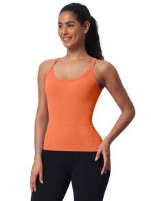 MathCat Workout Tank Tops For Women With Built In Bra, Sleeveless Gym Tops Seamless Racerback Athletic Yoga Shirts - 橘色 - 查看 1