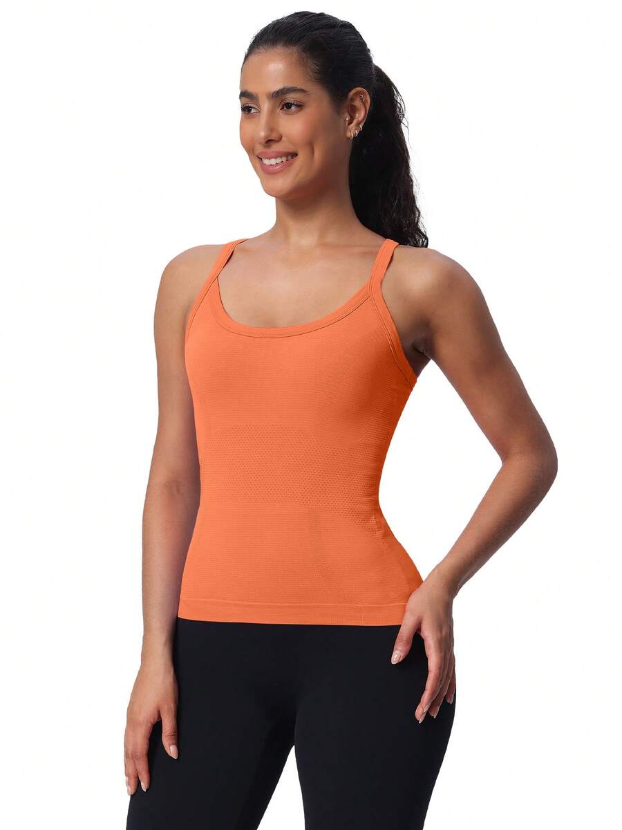 MathCat Workout Tank Tops For Women With Built In Bra, Sleeveless Gym Tops Seamless Racerback Athletic Yoga Shirts - 橘色 - 查看 1