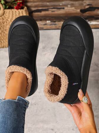 Women's Fashionable Ankle Boots, Solid Color, Versatile, Slip-On, Snow Boots, Warm, Durable Soft Sole, Comfortable, Winter New