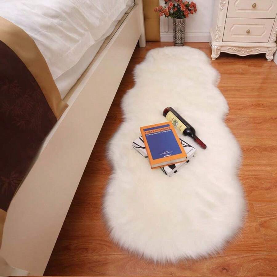 1pc Faux Fur Area Rug, Available In Multiple Colors, 180cm Long X 60cm Wide, Non-Slip, Hand/Machine Washable, Wavy Shaped Carpet For Living Room, Bedroom, Bedside, Sofa, Kids Room, Wedding, Christmas, Fireplace, Dining Table, Plush Soft Luxury Home Decor Kitchen Rug