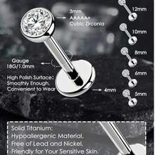 Yinuo 2 buc 20G/18G/16G G23 titan fără fir nas Stud cercei plat spate mici CZ nas mic Helix cartilaj Tragus Conch Labret Medusa Monroe piercing bijuterii pentru femei bărbați