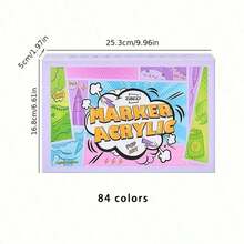 84 Farben Acrylfarben Stifte Pinsel Marker Stifte für Künstler Felsen Malerei, Glas, Keramik Stoff DIY Karten Herstellung Kunstbedarf Schreibwaren - Verschiedenfarbig - Übersicht 3