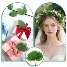 200 Pcs Artificial Leaves, 4.13x1.3 Artificial Green Leaves Faux Wired Single Wire Leaf Fake Leaf For Flower DIY Home Decorative Bouquet Wreaths Wedding
