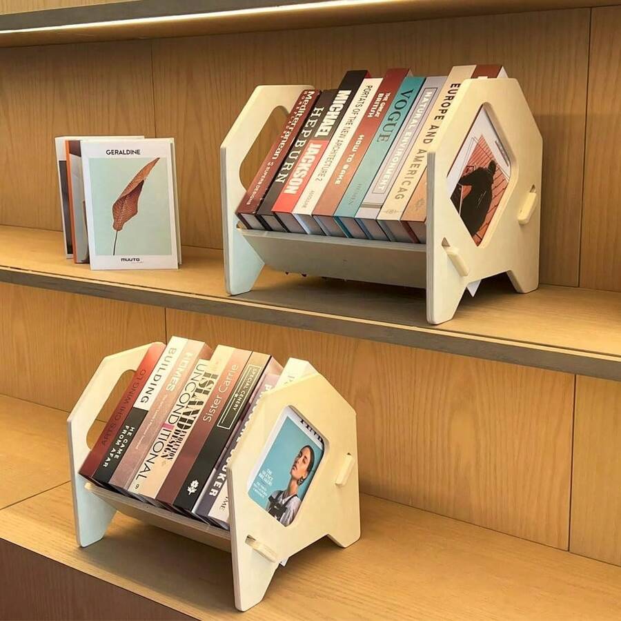 Desktop Bookshelf, Stackable Book Organizer With Handle, Storage Rack For CD/Magazine/File Folder, Portable Small Bookshelf For Study, Living Room, Kid's Room, No Nails, Medium Size