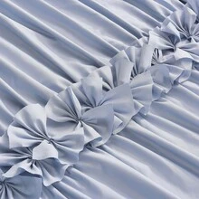 Victorian Ruffle Fabric Shower Curtain, Vintage Handcrafted Bow Tie Bath Curtain For Master Bathroom, Ruched Microfiber Bathroom Curtain With 12 Buttonholes, 72" W X 72" H - Fog Blue - View 3