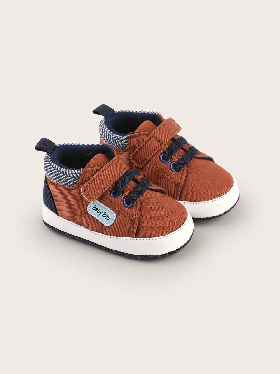 Spring/Autumn 0-1 Year Old Unisex Infant 6-9-12 Months Infant Soft Sole Anti-Slip Walking Shoes Sports Shoes Color Block White - Brown - View 1