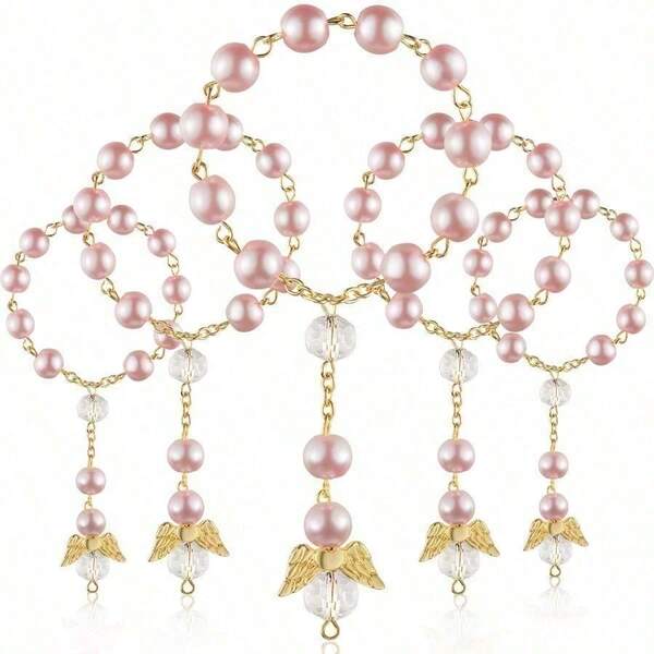 30 قطعة/مجموعة من خرز المسبحة الأكريليك للمعمودية مع ملاك للتناول الأول والمعمودية، هدايا الحفلات (وردي ذهبي)