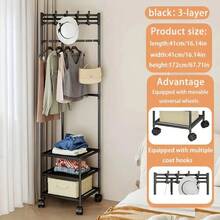 Cârlig triunghiular cu roți și suport, suport pentru haine, suport pentru haine, echipat cu cârlige retractabile pentru colț, cadru negru lung tridimensional, potrivit pentru intrări, camere de zi, băi și depozitare pentru călătorii - ușor de asamblat, economisește spațiu interior, stil modern și simplu, rezistent la praf și stabil, aspect modern și elegant, structură robustă și durabilă.