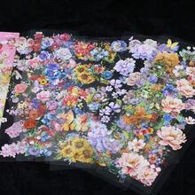 20sheets Flowers Stickers Book PET Material Hand Account Stickers Embelishment Transparent Stickers Junk Journal Craft Stickers Holiday Decorations Christmas Halloween Valentine's Day - Multicolor - View 14