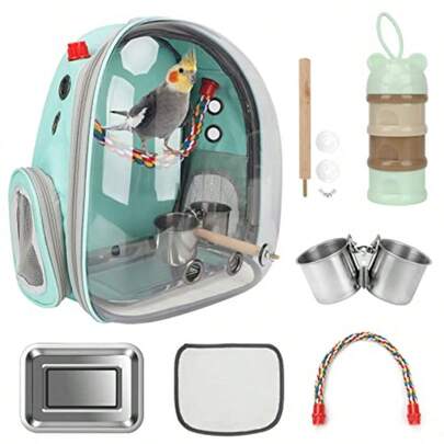 Bird Carrier Backpack Parrot Portable Breathable Bag Pet Bird Lightweight Travel Cage With Standing Perch And Stainless Steel Tray