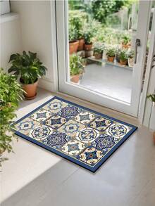 1pc Diatomite Kitchen Mat, High-End Black & White Color Block Retro Floral Pattern Patchwork Design, Luxurious Minimalist Style, Cushioned Anti-Fatigue Kitchen Carpet, Absorbent Quick-Dry Non-Slip Rug For Kitchen, Bathroom, Entryway, Laundry Room, Living Room, Can Be Trimmed To Any Size