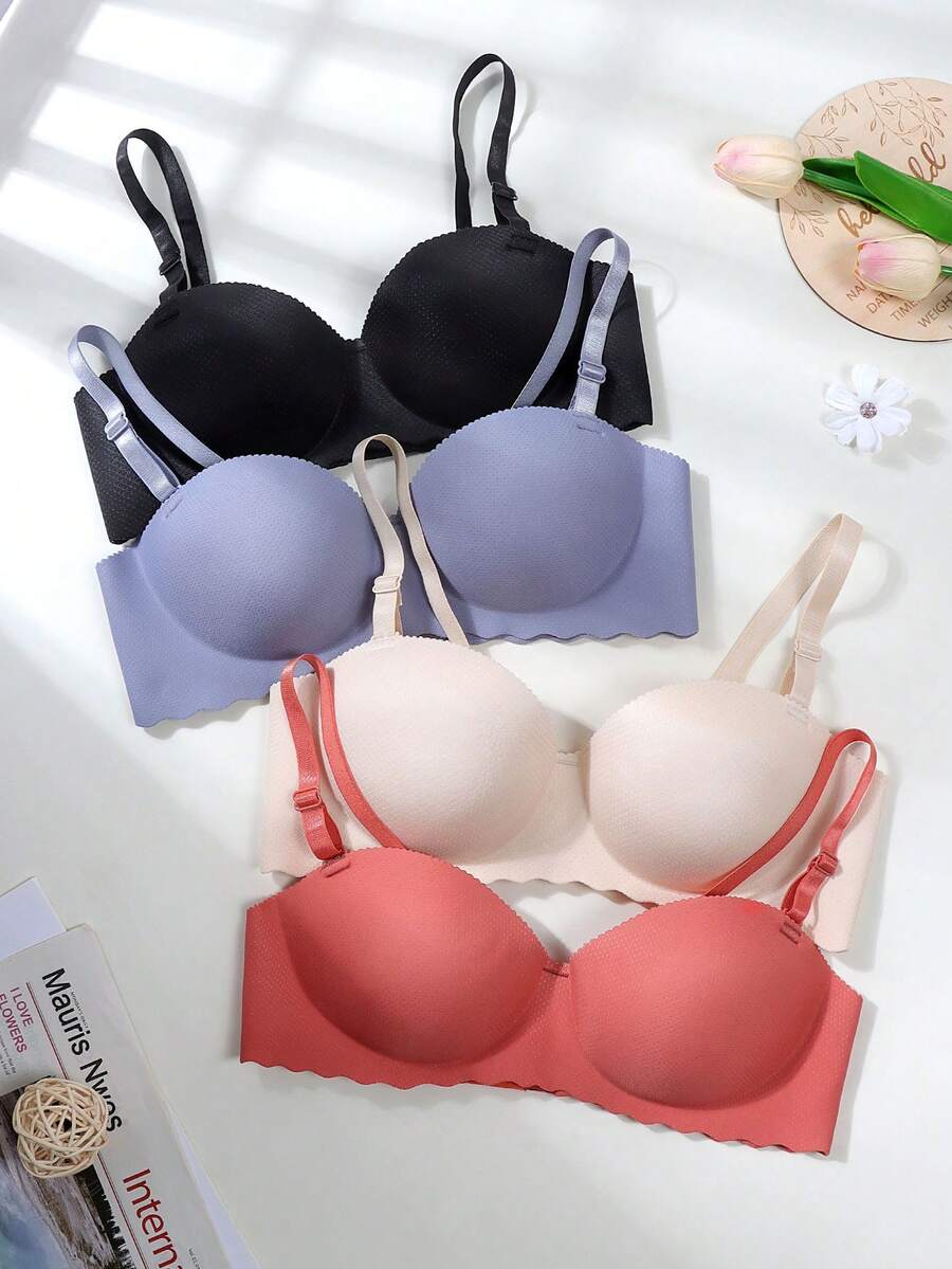 4pcs/Set Seamless Padded Bras For Teen Girls, Solid Color, Suitable For 12-15 Years Old - Multicolor - View 1
