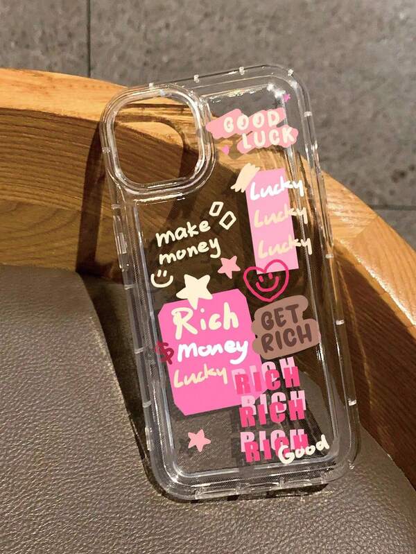 1pc Creative Personalized Slogan Illustration Star & Smile Pattern Transparent Air Cushion TPU Shockproof Phone Case, Suitable As Holiday Gift Compatible With Apple, Galaxy S22/23/24/25/A05/A05S/A53/A54/A55 And Other Models