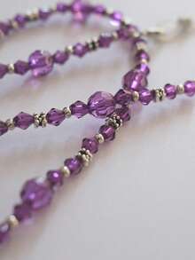 Faceted Bead Silver Hoop Pointed Glass Bead Eyeglass Chain - Purple - View 3