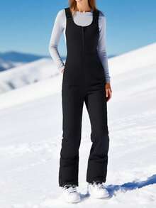 Winter Clothes Women's Ski Bib Overalls Waterproof Windproof Snow Pants Winter Outdoor Warm Thickened Ski Trousers Snowboarding Overalls - 黑色 - 查看 4