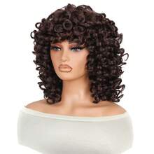 DZfirst Halloween And Christmas Chocolate Brown16 Inch Curly Wigs Short Curly Wig With Bangs Heat Resistant Synthetic Fiber Hair Cosplay Wigs